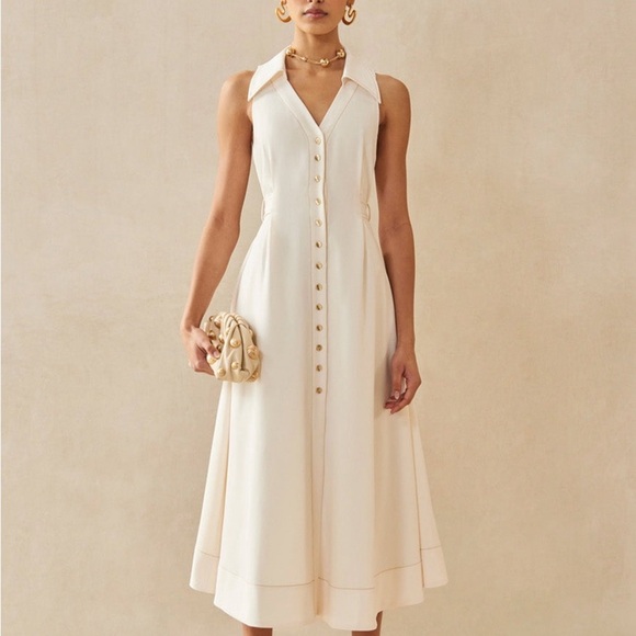 cult gaia Dresses & Skirts - NWT Cult Gaia Bella Polo Collar Open Back Sleeveless Shirt Dress Off White Cream